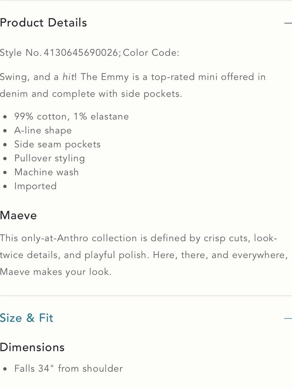 Maeve Anthropologie The Emmy Denim Mini Dress A-Line Pocket Shift Dress - Picture 3 of 6